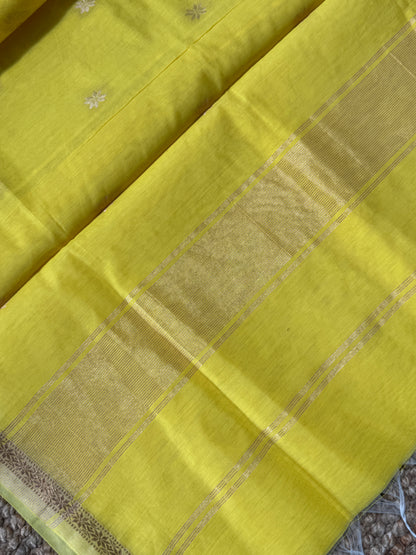 Maheshwari Silk Cotton Saree | Lemon Yellow