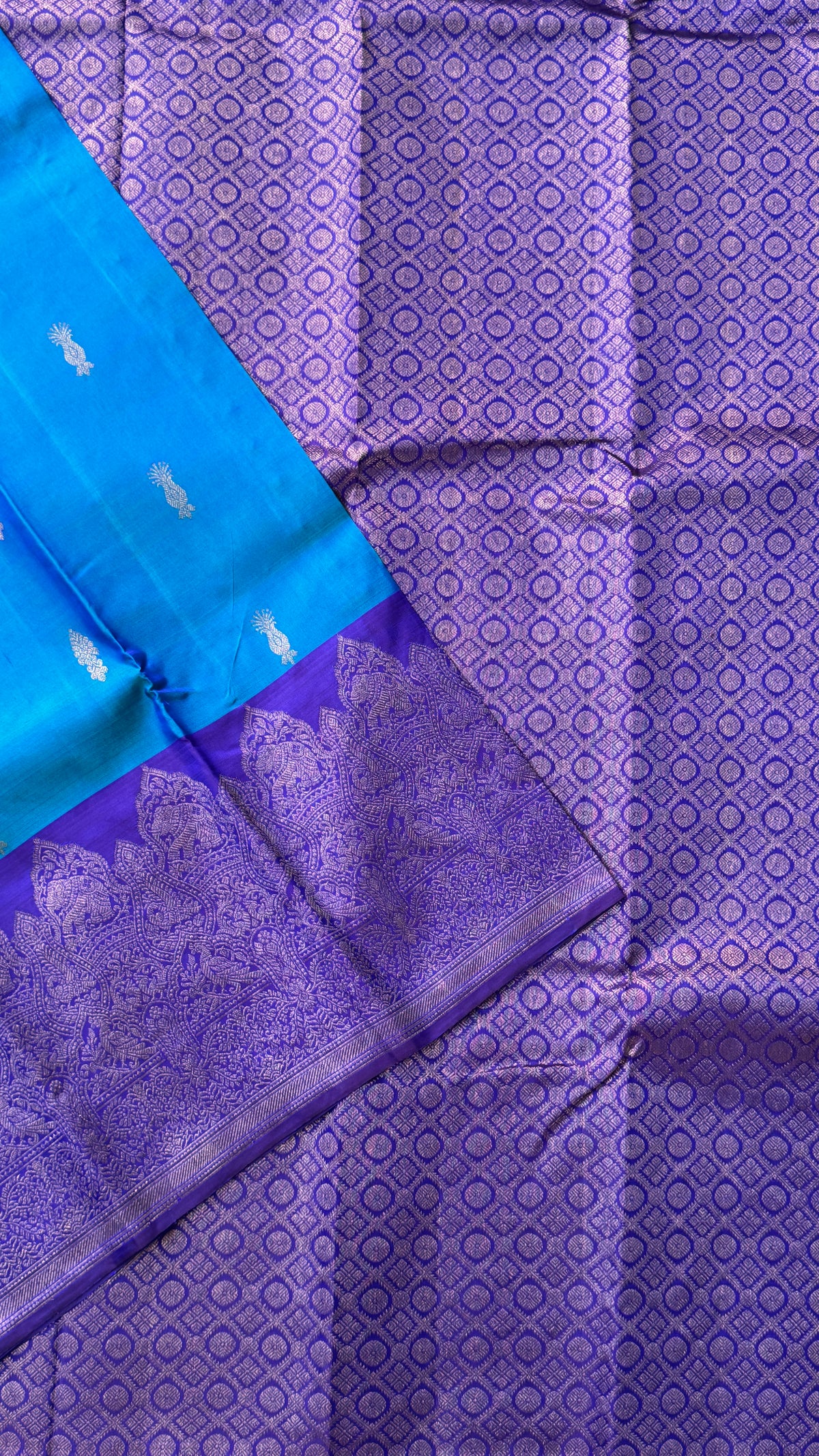 Pure Kanchipuram Silk Saree in Blue and Purple |Silk Mark Ceritified