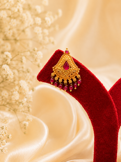 Antique Gold-Plated Gold Look Like Earring with Red Beads