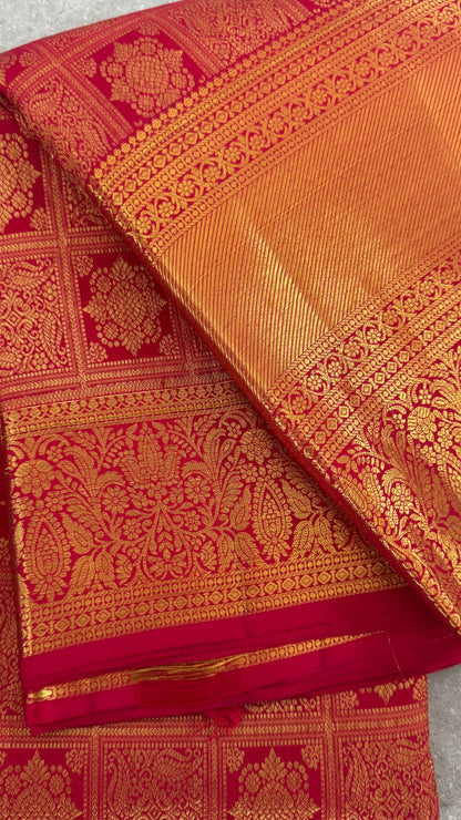 Bridal Red Pure Kanchivaram Silk Saree with Rich Gold Zari Border|Silk Mark Certified