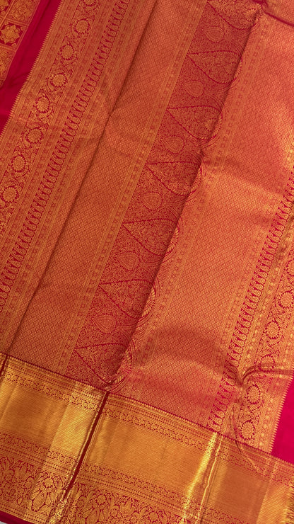 Bridal Red Pure Kanchivaram Silk Saree with Rich Gold Zari Border|Silk Mark Certified