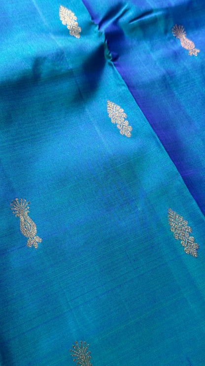 Pure Kanchipuram Silk Saree in Blue and Purple |Silk Mark Ceritified