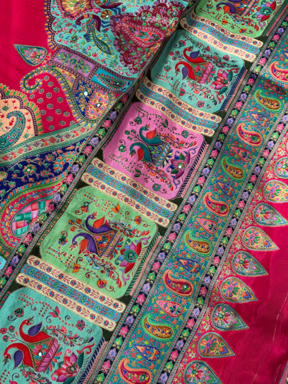 Kashmiri Pashmina Kani Silk Saree – Pink