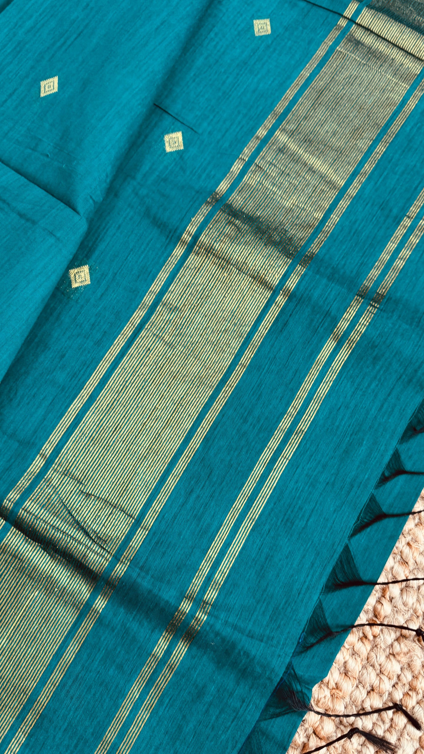 Pure Hand-Woven Cotton Silk Saree - Teal