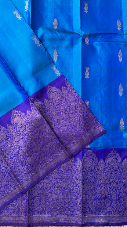 Pure Kanchipuram Silk Saree in Blue and Purple |Silk Mark Ceritified