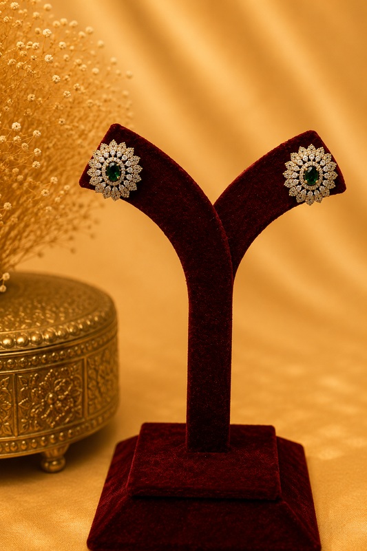AD White & Emerald Green Stone Stud