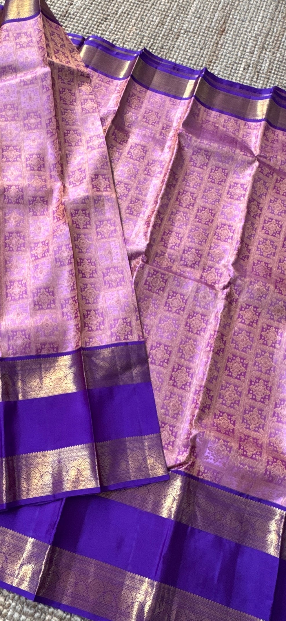 Vintage Wash Pure Kanchipuram Silk Saree – Pink with Royal Purple Contrast | Silk Mark Certified