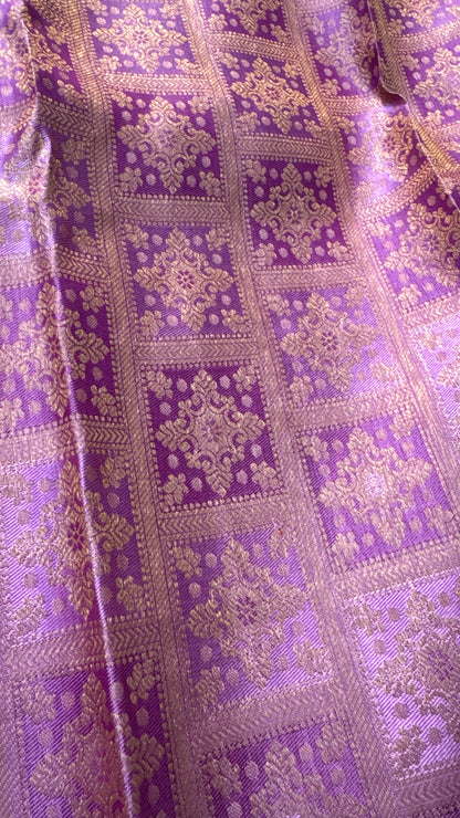 Vintage Wash Pure Kanchipuram Silk Saree – Pink with Royal Purple Contrast | Silk Mark Certified
