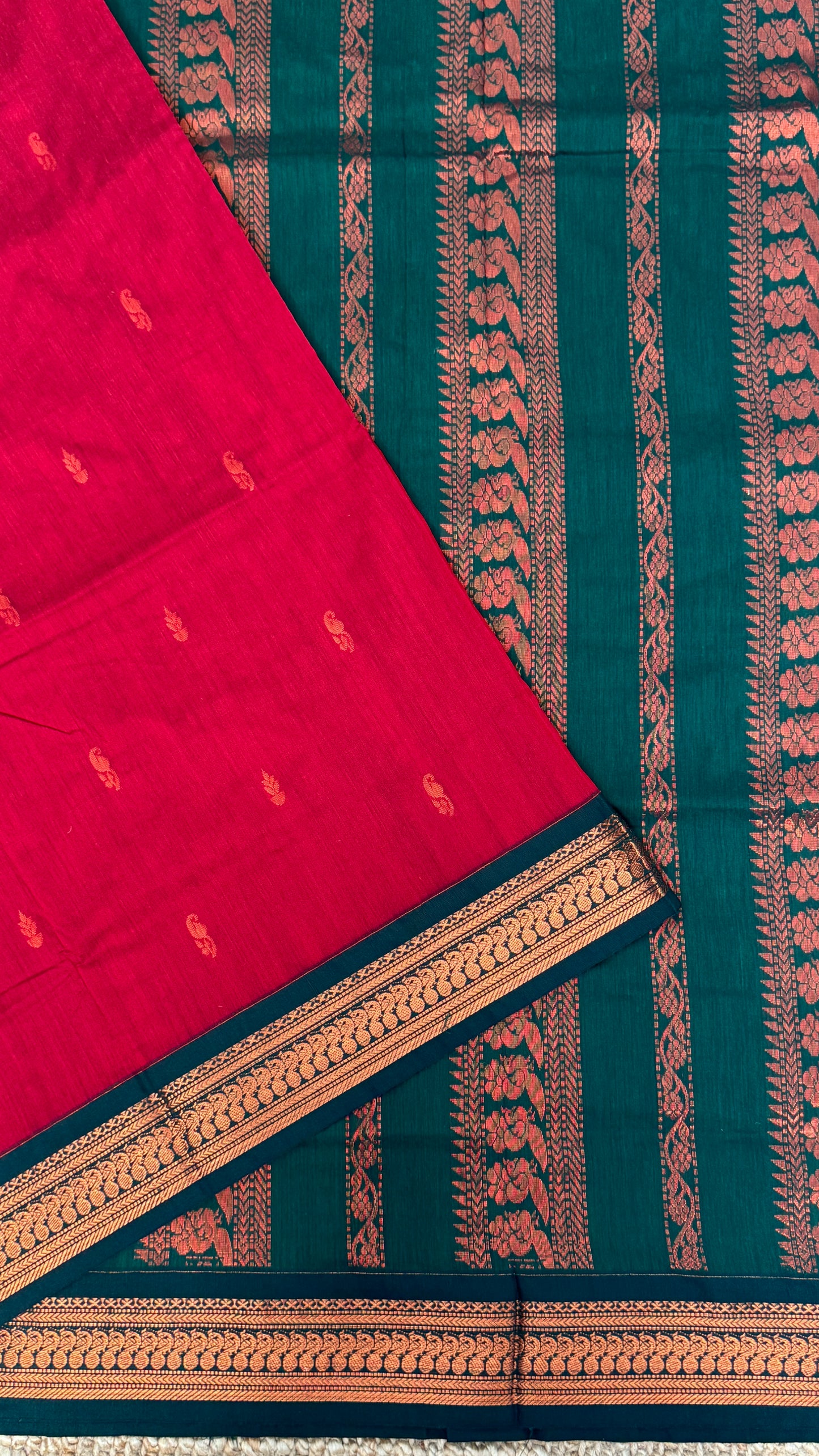 Kalyani Silk Cotton Saree - Red & Green