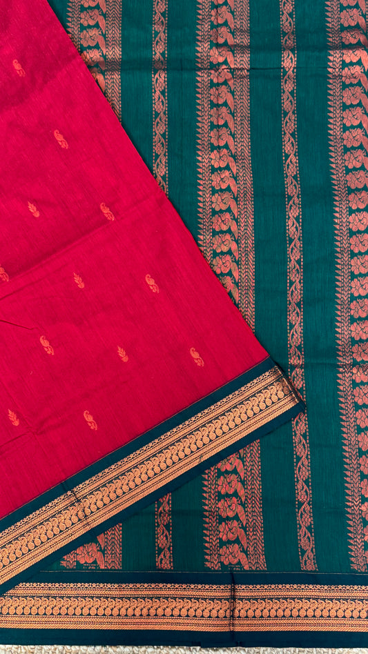 Kalyani Silk Cotton Saree - Red & Green