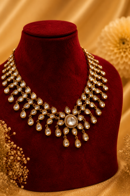 Antique Gold-Plated Polki-Inspired Statement Necklace Set
