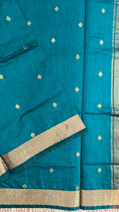 Pure Hand-Woven Cotton Silk Saree - Teal