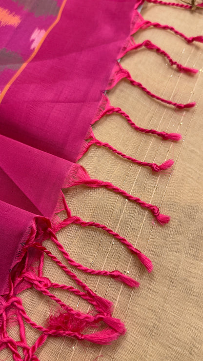 Pure Ikkat Soft Silk saree - Halfwhite & Pink|Silk Mark Certified