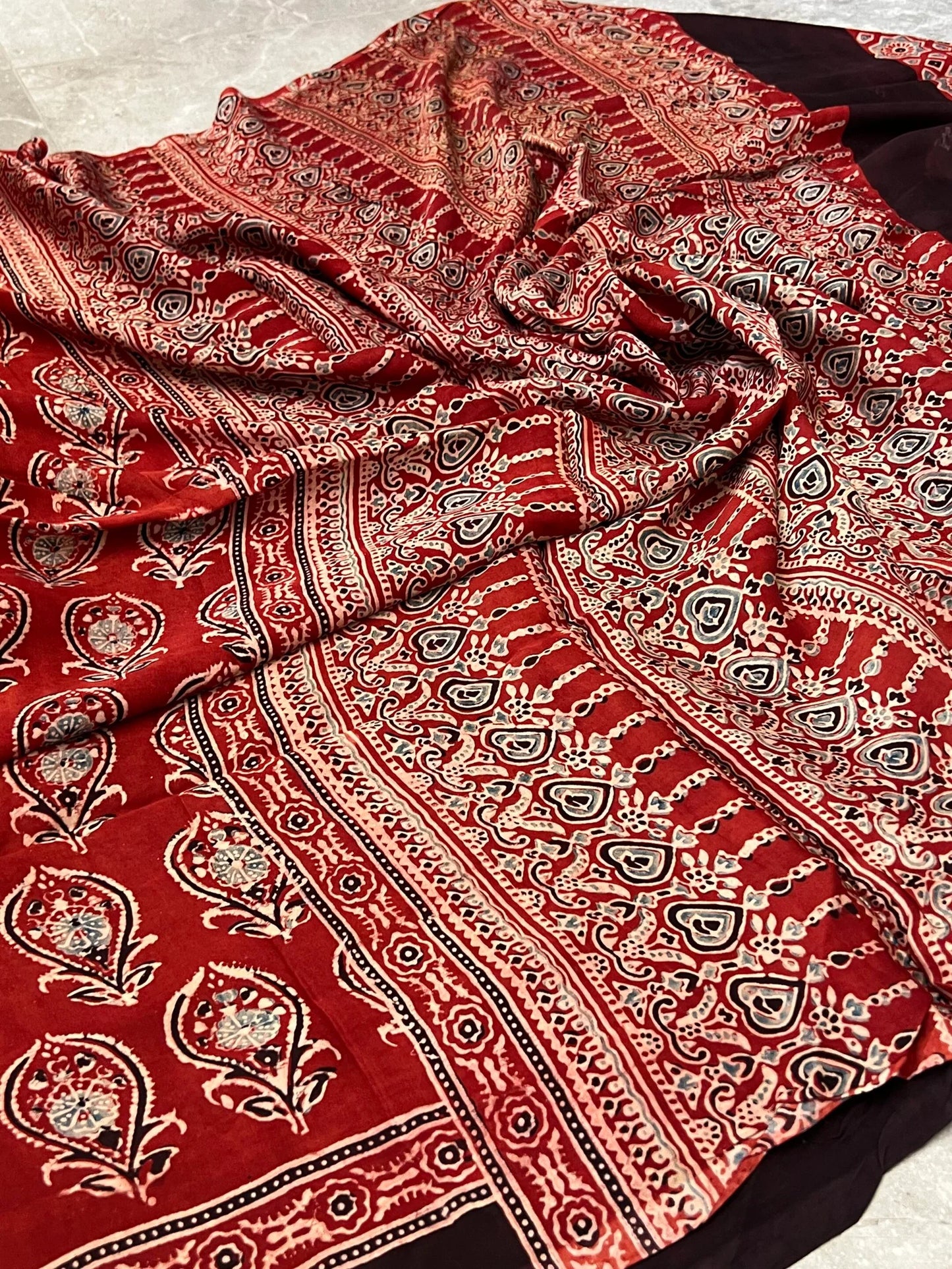 Pure Modal silk with Handblock Ajrakh prints – Maroon