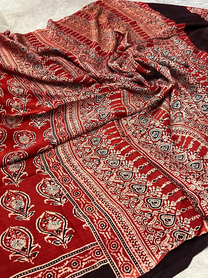 Pure Modal silk with Handblock Ajrakh prints – Maroon