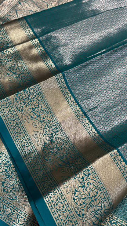 Semi Silk Mini Kanchivaram Tissue Saree – Dusty Mauve & Teal Green