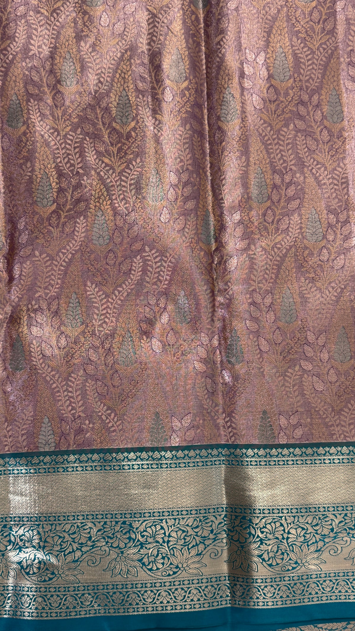 Semi Silk Mini Kanchivaram Tissue Saree – Dusty Mauve & Teal Green