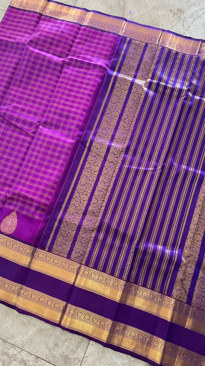 Vintage Wash Pure Kanchipuram Silk Saree – Regal Purple with Royal Purple Contrast | Silk Mark Certified