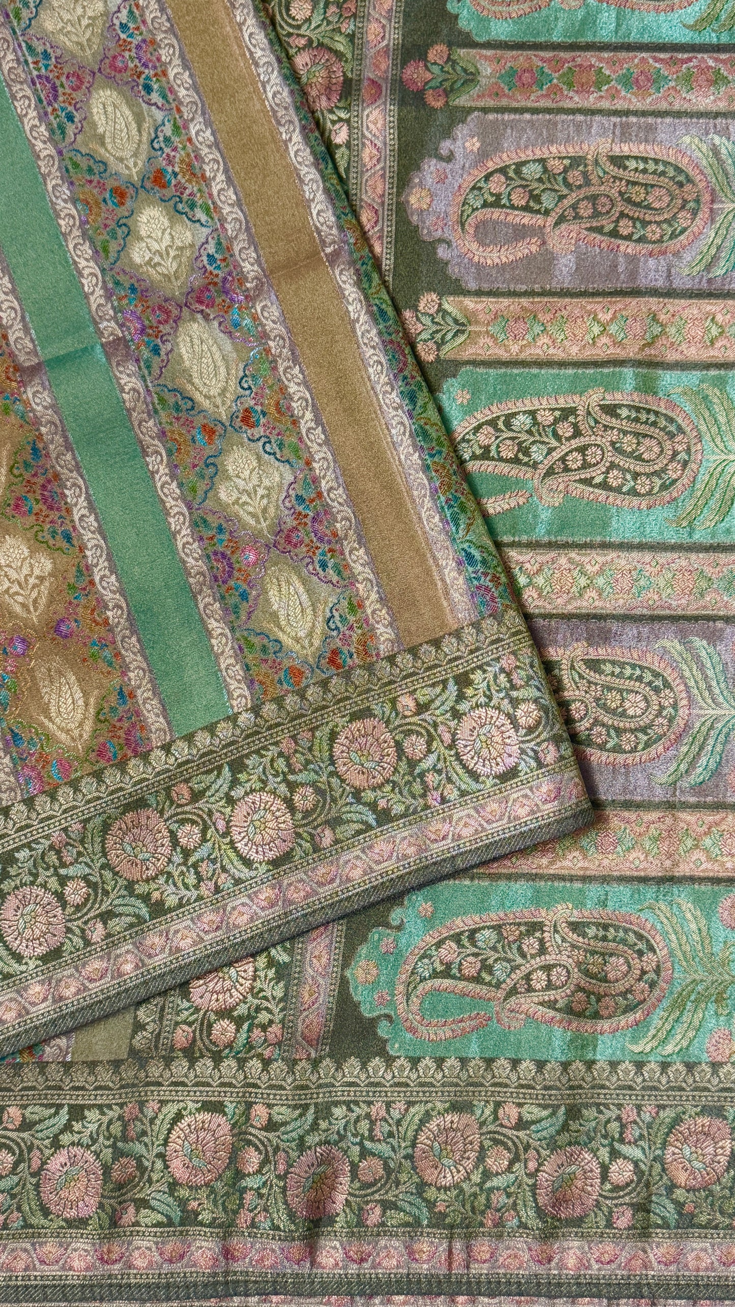 Pure Mellow Tissue Banarasi Silk Saree with Floral Patterns-Gold