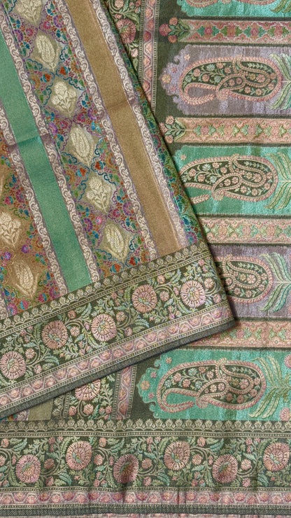 Pure Mellow Tissue Banarasi Silk Saree with Floral Patterns-Gold