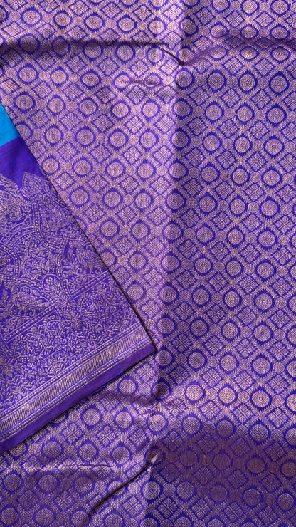 Pure Kanchipuram Silk Saree in Blue and Purple |Silk Mark Ceritified