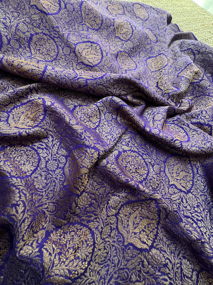Royal Purple Pure Khaddi Georgette Banarasi Silk Saree with All-Over Gold Zari Jaal |Silk Mark Certified