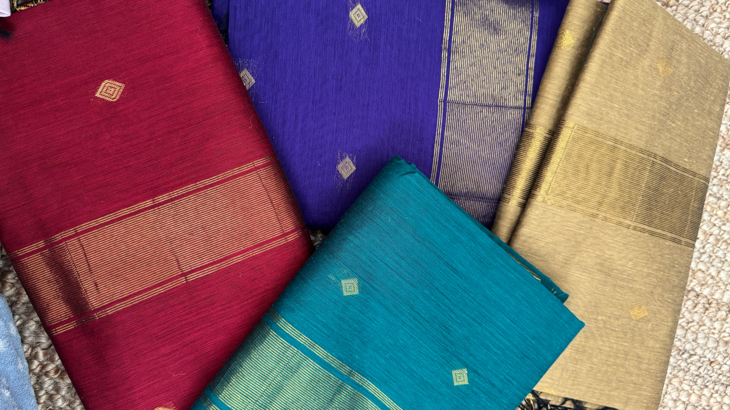 Pure Hand-Woven Cotton Silk Saree - Teal