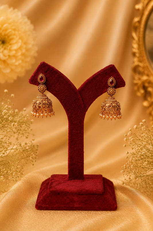 Antique Gold-Plated Temple Pendant Necklace Set with Mint Green Stone Drops