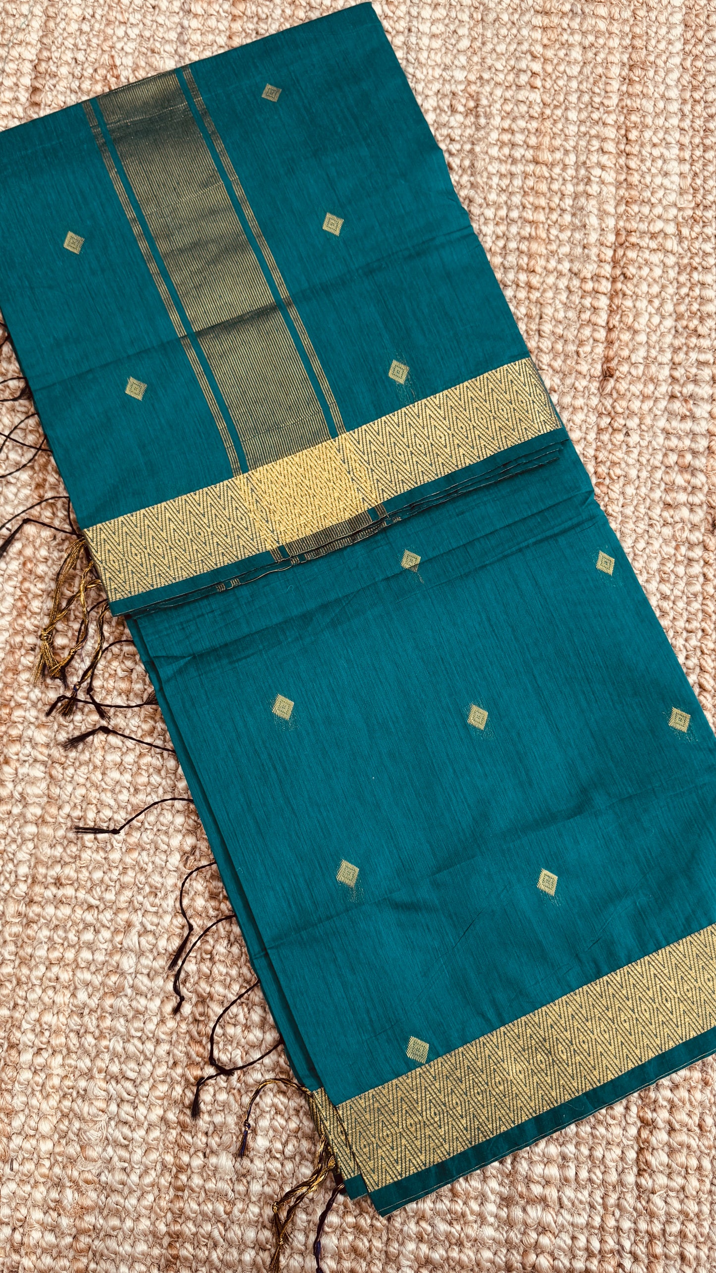 Pure Hand-Woven Cotton Silk Saree - Teal