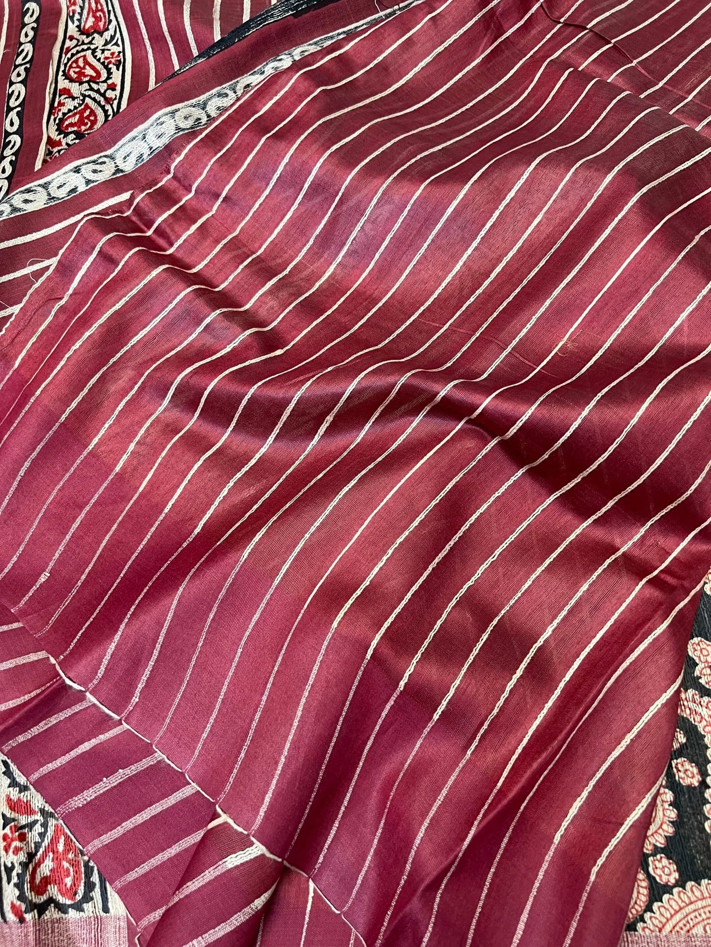 Handloom Giccha silk saree – Ajrakh block prints