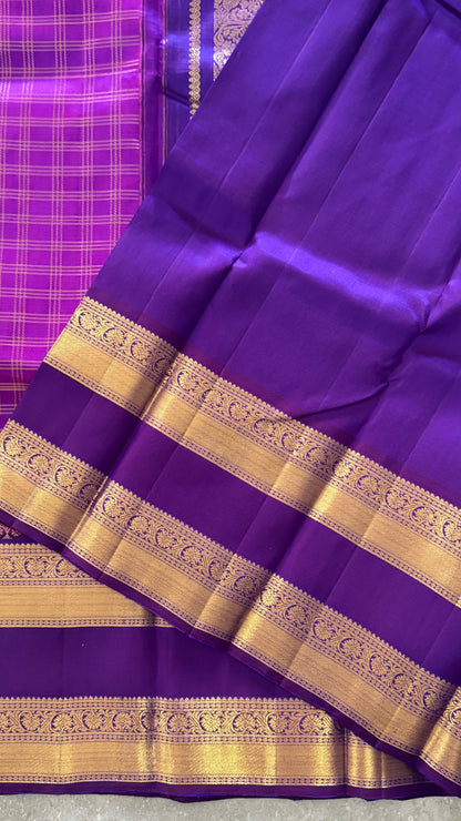 Vintage Wash Pure Kanchipuram Silk Saree – Regal Purple with Royal Purple Contrast | Silk Mark Certified