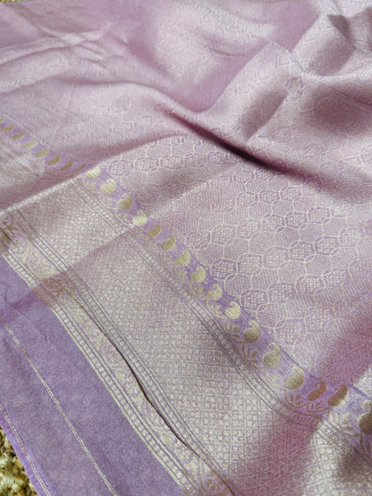 Lavender Pink Tussar Raw Silk Saree with Meenakari Woven Floral Elegance