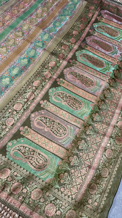 Pure Mellow Tissue Banarasi Silk Saree with Floral Patterns-Gold