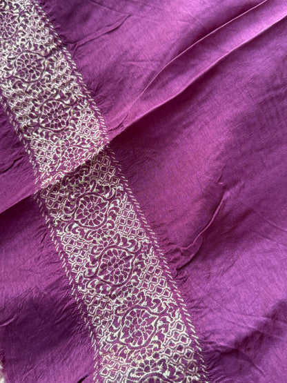 Crushed Munga Silk Banarasi Saree – Wine with Self-Turning Border
