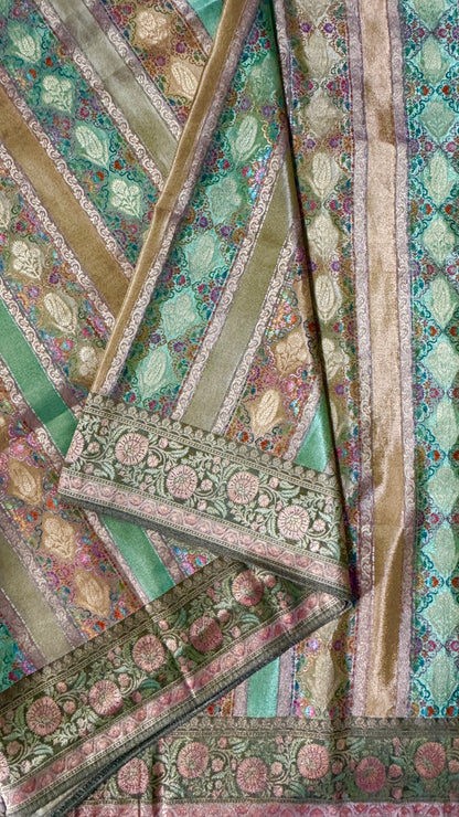 Pure Mellow Tissue Banarasi Silk Saree with Floral Patterns-Gold