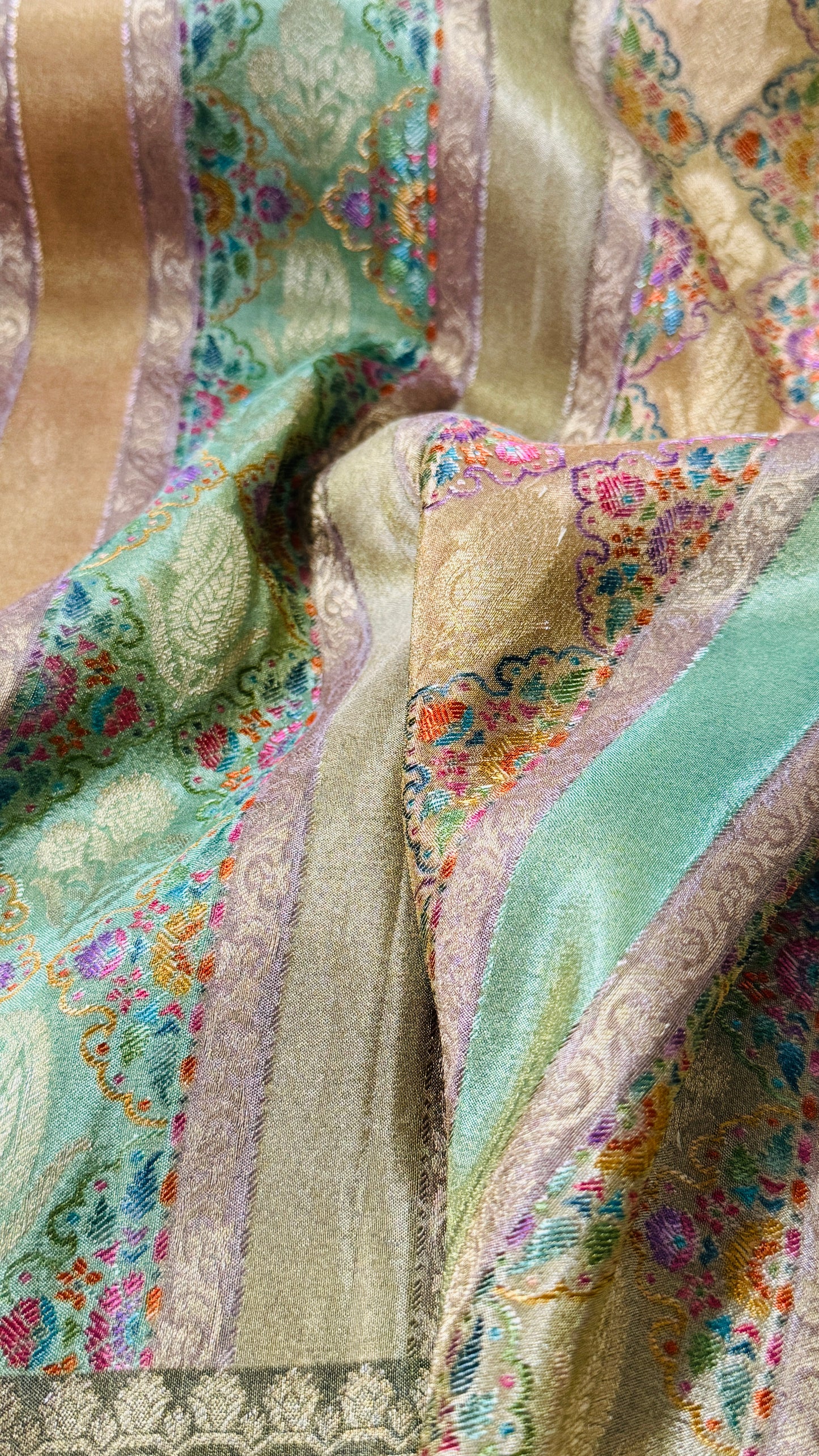 Pure Mellow Tissue Banarasi Silk Saree with Floral Patterns-Gold