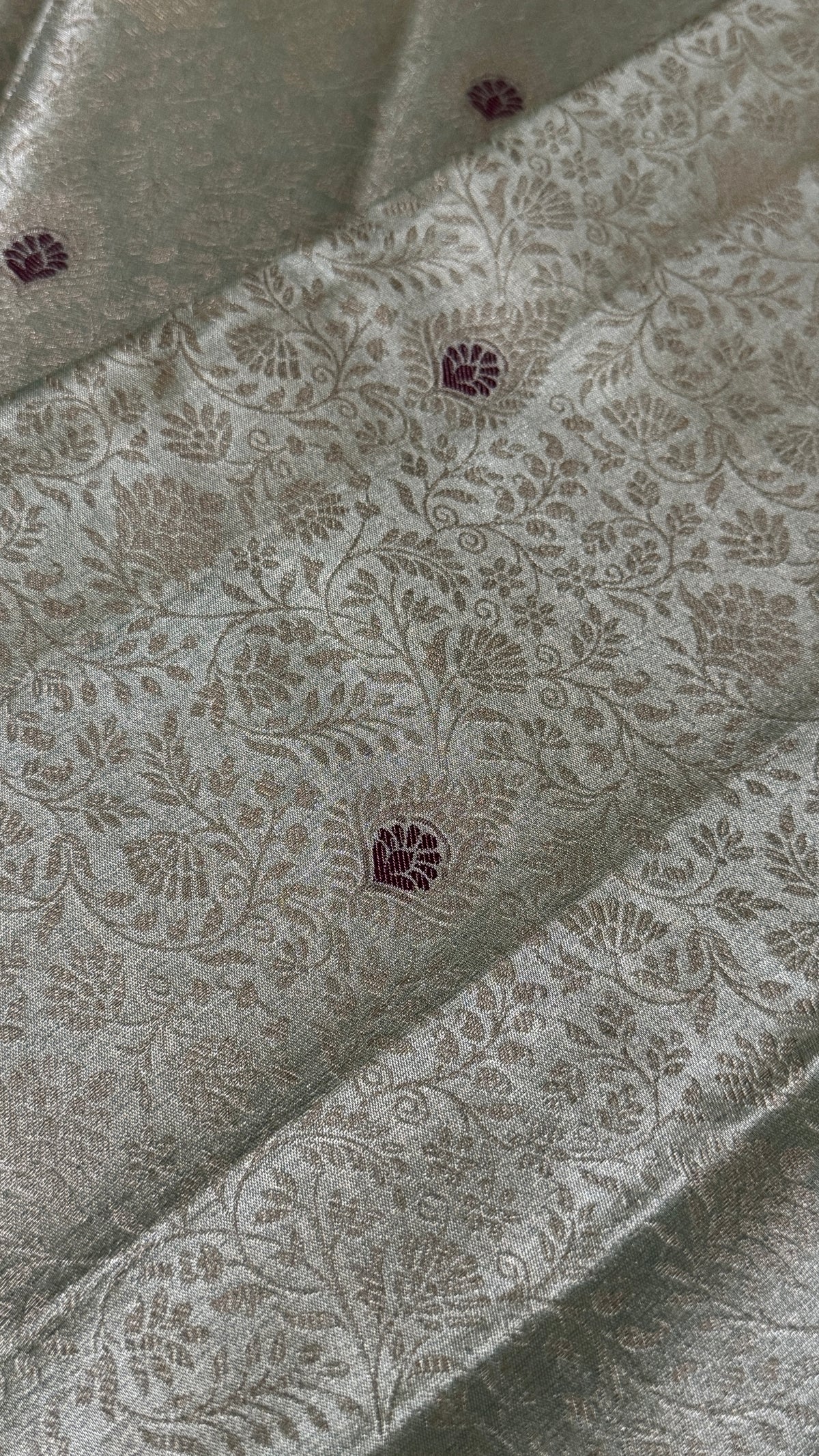 Semi Silk Mini Kanchivaram Tissue Saree – Light Mint Green & Magenta