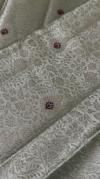 Semi Silk Mini Kanchivaram Tissue Saree – Light Mint Green & Magenta