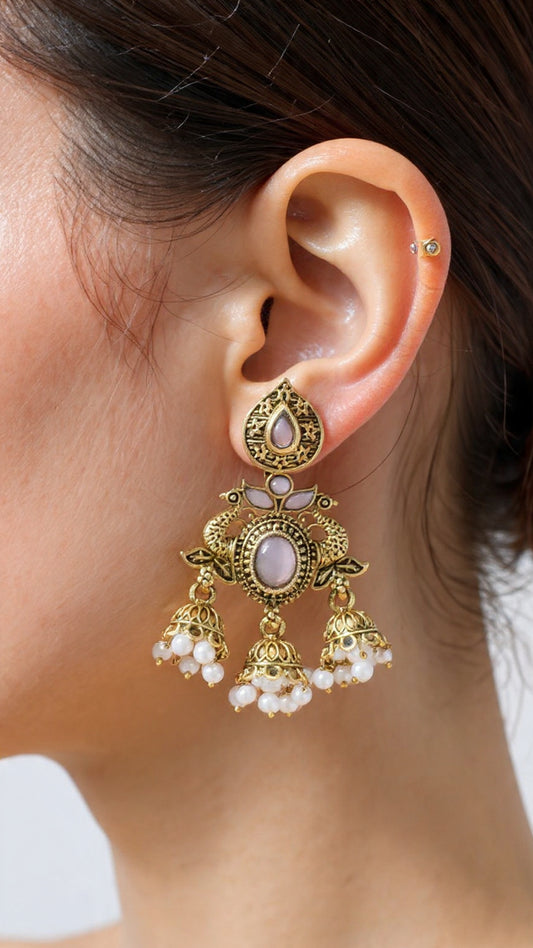 Gorgeous Designer Hangings Set - Baby Pink Stone