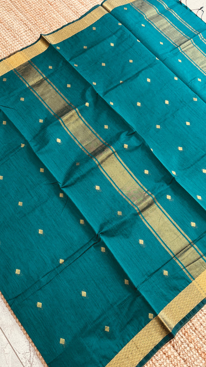 Pure Hand-Woven Cotton Silk Saree - Teal