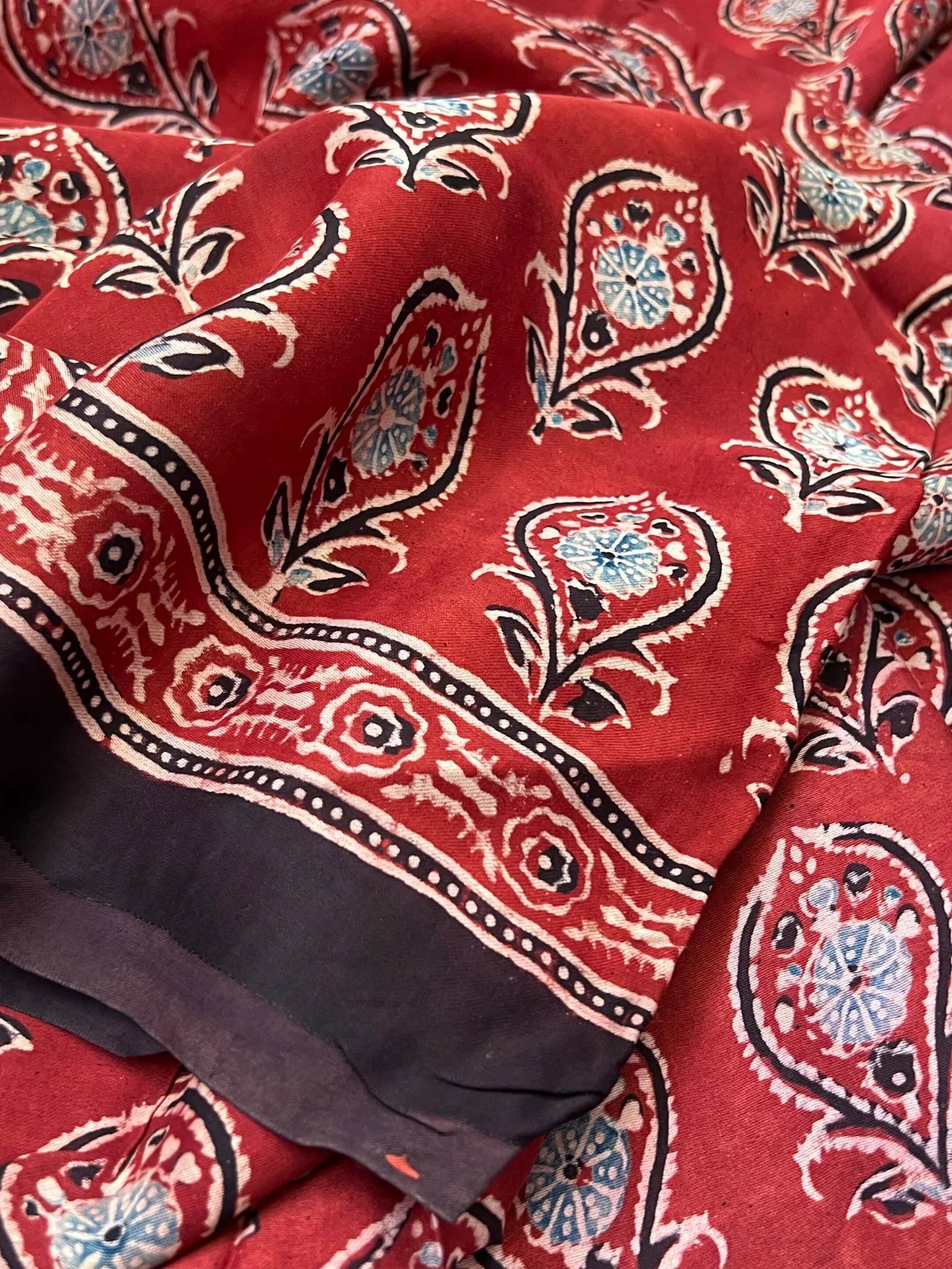 Pure Modal silk with Handblock Ajrakh prints – Maroon