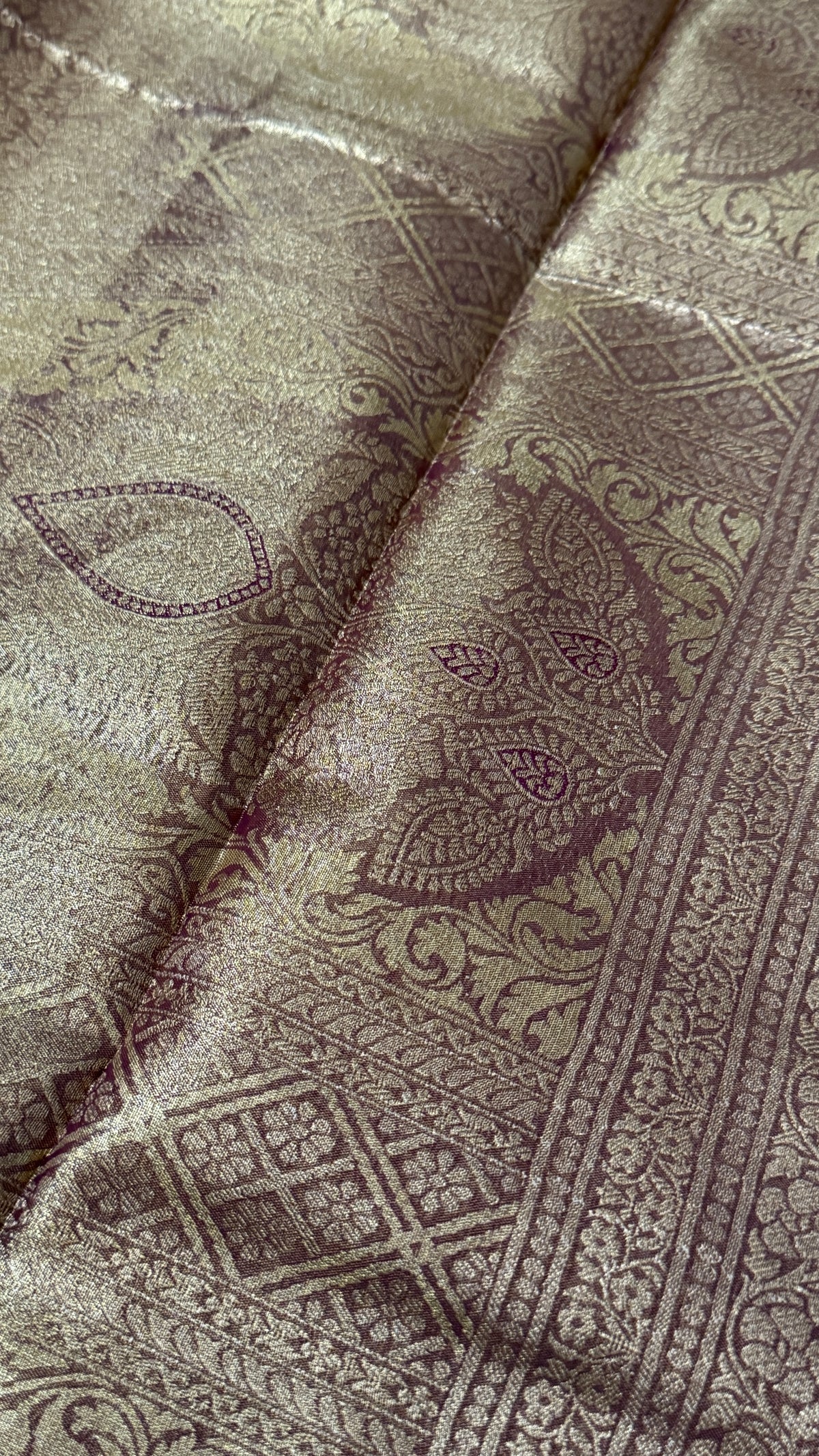 Semi Silk Mini Kanchivaram Tissue Saree – Light Golden Yellow & Magenta