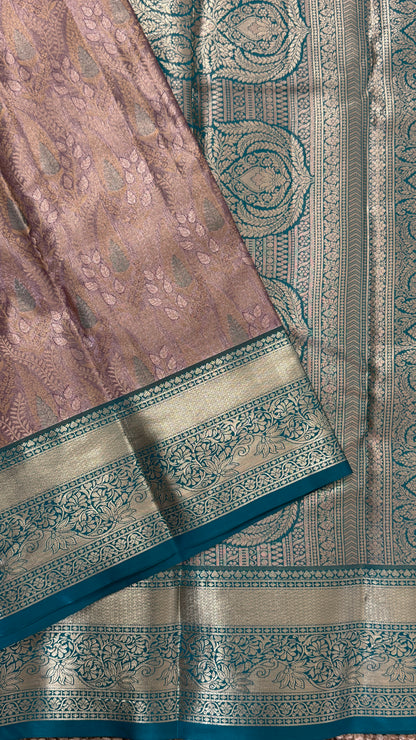 Semi Silk Mini Kanchivaram Tissue Saree – Dusty Mauve & Teal Green