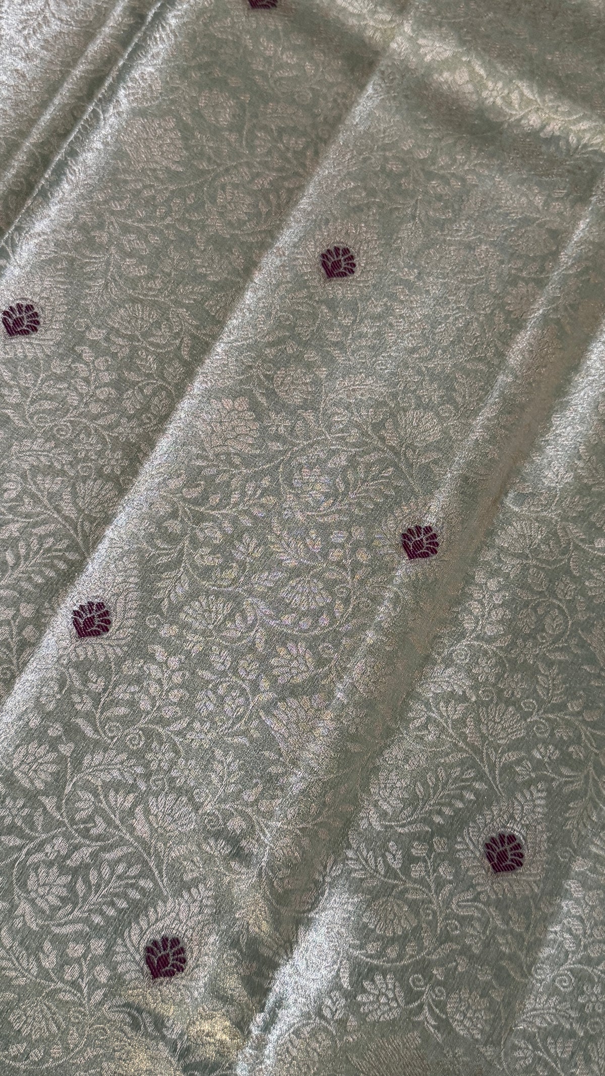 Semi Silk Mini Kanchivaram Tissue Saree – Light Mint Green & Magenta