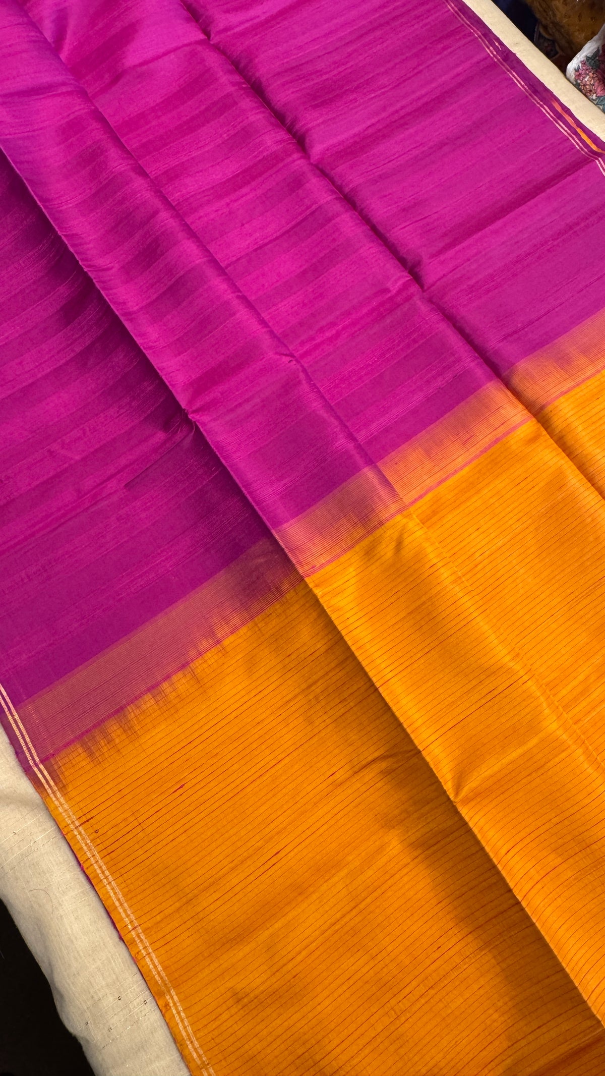 Pure Handloom Soft Silk saree - Magenta Pink & Mustard|Silk Mark Certified