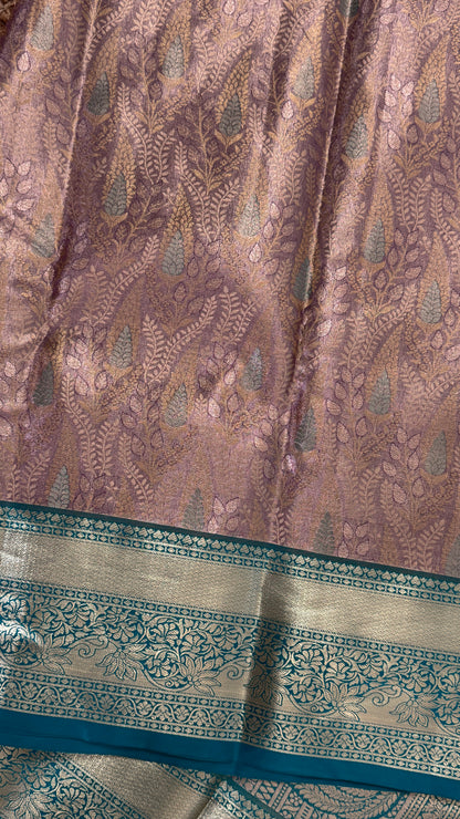 Semi Silk Mini Kanchivaram Tissue Saree – Dusty Mauve & Teal Green