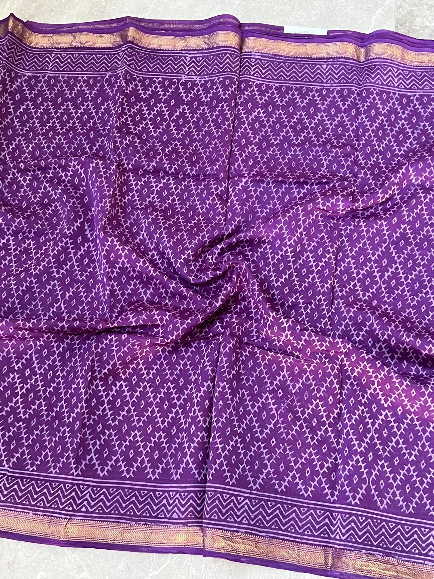 Pure Maheshwari Silk Cotton Saree with Ajrakh prints – Purple