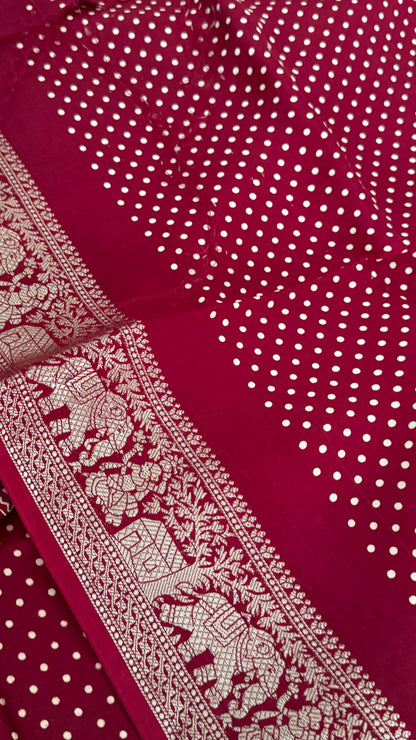 Pure Modal Based Saree with Ajrakh Prints & Banarasi Elephant Zari Border – Maroon