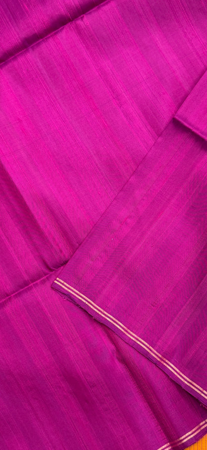 Pure Handloom Soft Silk saree - Magenta Pink & Mustard|Silk Mark Certified