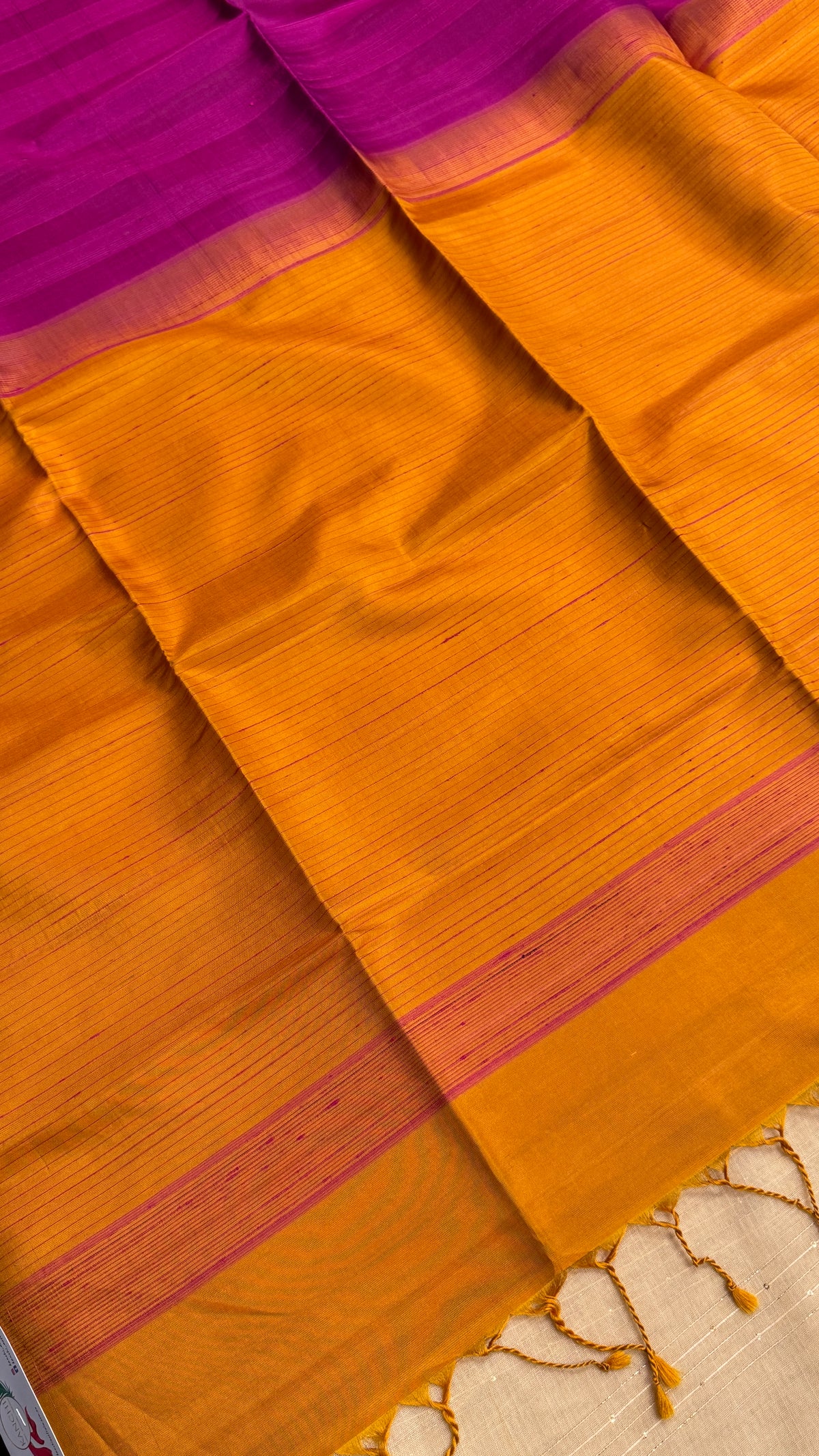 Pure Handloom Soft Silk saree - Magenta Pink & Mustard|Silk Mark Certified